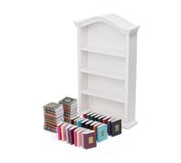 Odoria Dollhouse Bookshelf with Books Miniature: 43Pcs 1/12 Scale Victorian Paper Notebooks for Antique Vintage Living Room Library Office - Mini Storage Shelf White Furniture with School Supplies
