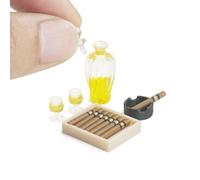Odoria Dollhouse Cigar and Whiskey Miniature: 1/12 Scale Fake Props Cigarette Ashtray for Bar Diorama Office Table - Mini Figures Alcohol Liquor Bottle And Glasses Model DIY Craft