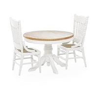 Odoria Dollhouse Dining Table Chairs: 3Pcs 1/12 Scale Miniature Dining Set for Kitchen Dining Room Modern - Mini Wooden Furniture Round Table White and Burlywood