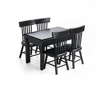 Odoria Dollhouse Dining Table Chairs: 5Pcs 1/12 Scale Miniature Dining Set for Kitchen Dining Room Modern - Mini Wooden Furniture Rectangular Table Black