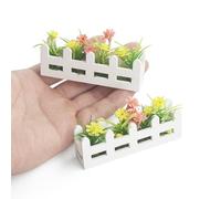 Odoria Dollhouse Flower Bed Planter: 1/12 Scale Miniature Fake Plant Box Yellow Red Fairy Garden Balcony - Mini Wood Fence Outdoor Rustic Barrier Rectangle Basket DIY Model Props Craft Diorama