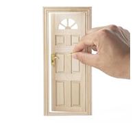 Odoria Dollhouse Front Door Miniature: 1/12 Scale Panel Doors for Elf Fairy Garden Outdoor - Mini Golden Door Knob Lever Left and Right Handle - Tiny Entry Gate Unfinished Wood Carved, Inswing