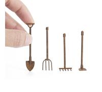 Odoria Dollhouse Gardening Tools Miniature: 1/12 Scale Hoe Rake Distressed Metal Rustic Garden Farm - Mini Hand Weeder Trowel Outdoor Ornaments Model DIY Craft