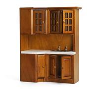 Odoria Dollhouse Kitchen Cabinet Miniature: 1/12 Scale Storage Pantry with Sink Modern Restaurant - Mini Cooking Furniture Wooden Corner Brown