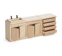 Odoria Dollhouse Kitchen Island Miniature : 1/12 Scale Table with Washbasin Drawer for Restaurant Bathroom Antique - Mini Unfinished Furniture Wood 2Pcs