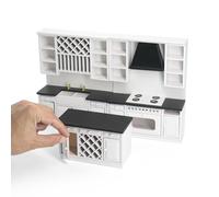 Odoria Dollhouse Kitchen Set Miniature: 1/12 Scale Sink Cabinet Oven Stove Cooking for Modern Restaurant Bar - Mini Pantry Hutch Counter Island White - Tiny Cupboard Furniture Wood Craft DIY
