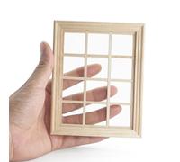 Odoria Dollhouse Lattice Window Miniature: 1/12 Scale Large Frame Windows for Store Diorama - Mini Vintage Victorian Furniture Wood Model - Tiny Building Components Craft DIY Unpainted 16 Grid