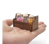 Odoria Dollhouse Miniature Spice Rack: 1/6 Scale Glass Jar Shelf for Kitchen Pantry Dining Room - Mini Shelving Container Seasoning Jars for Dollhouse Crafts Dark Brown