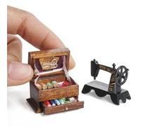 Odoria Dollhouse Sewing Kit Miniature - 1/12 Scale Sewing Thread Box - Mini Sewing Machine Metal Vintage Retro