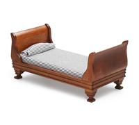 Odoria Dollhouse Single Bed Miniature: 1/12 Scale Wooden Bed Victorian for 6 inch Dolls Bedroom Vintage - Mini Brown Furniture with Bedding Fabric