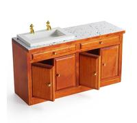 Odoria Dollhouse Sink Cabinet Miniature: 1/12 Scale Kitchen Island with Washbasin for Restaurant Bathroom Pantry - Mini Wood Counter Antique Brown Furniture