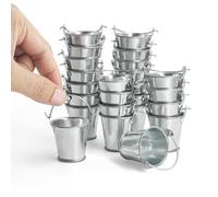 Odoria Dollhouse Tin Bucket Miniature: 24 Pcs Bulk 1/12 Scale Ice Buckets Empty with Handle for Plants Ice Cleaning - Mini Silver Metal Realistic Props Retro Model for Craft Projects DIY
