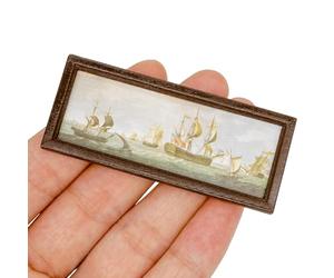 Odoria Dollhouse Wall Art Miniature: 1/12 Scale Framed Picture Rectangular for Victorian Vintage Living Room - Mini Painting Golden Antique for Gallery - Tiny Artwork Wood Boat