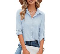 Odosalii Blouses for Women UK, Long Sleeve Collared V Neck Button Down Shirts Dress Business Casual Tops Work Attire Office Classy No Iron Professional Interview Outfits Light Blue Size 12-14