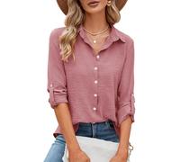 Odosalii Going Out Tops for Women UK Collared V Neck Long Sleeve Tunic Shirts Summer Button Down Stretchy Blouses Lightweight Elegant Business Clothing Baggy Holiday Festival Outfits Pink Size 18-20