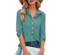 Odosalii Ladies Blouses Long Sleeve Top Button Down Collared Shirts Work Tops Summer Travel Swim Clothes, Professional Teacher Interview Church Business Casual Outfits Turquoise Size 18-20