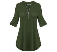 Odosalii Ladies Long Sleeve Tops Green T Shirt Basic Dressy Interview Work Blouse Tunics Tops for Leggings Army Green Size 12 14