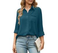 Odosalii Ladies Long Sleeve Tops Oversized Button Down Plain Shirt Elegant V Neck Blouse Womens Dressy Casual Evening Top Easy Care Teacher Clothes Work Interview Office Wear UK Size 22-24