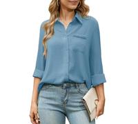 Odosalii Ladies Shirts Work Blue Blouse Oversized Soft Linen Office Top