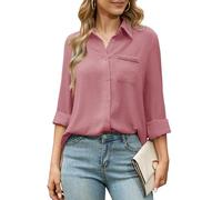 Odosalii Pink Tops for Women UK Summer V Neck Long Sleeve Shirts Ladies Regular Fit Office Work Beach Vacation Evening Blouse Lightweight Festival Outfit Size 18-20