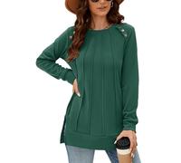 Odosalii Plus Size Tops for Women Long Sleeve Crew Neck Ladies Christmas Jumpers Loose Fit Plain Oversized Sweatshirt Green XXL