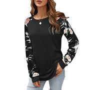 Odosalii T Shirts for Women Fashion Color Block Raglan Long Sleeve Loose Pullover Crewneck Sweatshirts Business Casual Tunic Tops UK18 UK20 Black