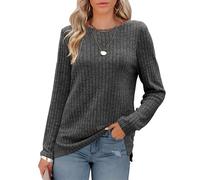 Odosalii Tops for Women UK Casual Long Sleeve Jumpers Comfy Thermal Solid Color Round Neck Tunic Tops Lightweight Side Split Hem Basic Sweater Plus Size Dark Grey