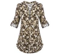 Odosalii Women Tops V Neck T Shirts Casual Floral Printed Longline Tunic Ladies Blouse Floral Apricot XL (UK 18-20)