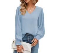 Odosalii Women's Blouses & Shirts V-Neck Tops Long Sleeve Chiffon Oversized Solid Color Work Office Jumper Flattering Hide Tummy Blouse Size 20 22 Grey Blue