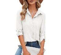 Odosalii Womens Blouses White Button Down Shirt Collared V Neck Dressy Tops Fashion Long Sleeve Shirts Elegant Smart Office Work Professional Outfits Business Casual Interview Clothes White Size 18-20