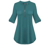 Odosalii Womens Clothes to Hide Belly Fat Ladies 3/4 Sleeve Tops Plain V Neck Going Out Party Top Teal Blue Size S