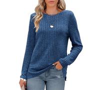Odosalii Women's Jumpers,Tops for Women UK, Base Layer Knit Warm Jumper Round Neck Essentials Long Sleeve Blue Sweater Top
