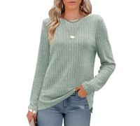 Odosalii Womens Long Sleeve Tops Ladies Round Neck Jumpers Side Split Sweatshirts Holiday Evening Work Top Light Green Size 6-8
