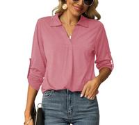 Odosalii Women's Tops and Blouses Long Roll Up Sleeve Shirts V Neck Going Out Long Top with Legging Pink Valentine's Day Outfits Plus Size 22 24