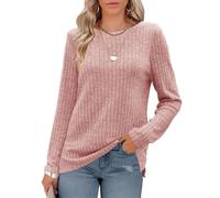 Odosalii Womens Tops Ladies Long Sleeve Jumpers Cotton Sweatshirts Pink