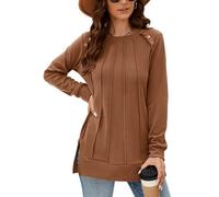 Odosalii Womens Tops Long Sleeve Jumpers for Women UK Spring Fashion Solid Color Oversized Sweatshirt Brown M