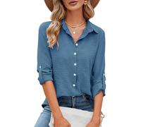 Odosalii Work Tops for Women UK, Business Casual Outfits Collared V Neck Long Sleeve Shirts Button Down Blouses Professional Attire Office Teacher School Old Money Clothes Gray Blue Size 12-14
