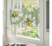 Odot 1 Panel Kitchen Valance Curtain with Rod Pocket, Small Cafe Short Curtains Tiers, Valance Pelmet for Bathroom Cupboard, Small Windows, Living Room, Bedroom (Green Chamomile 4,W230*H45cm)