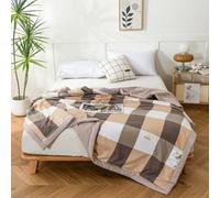 Odot 2.5 Tog Coverless Duvet for Single Double King Size, Summer Duvet No Cover Cosy and Lightweight Quilt Breathable Bedspreads Quilted Throw for Beds (180 * 220cm,D2 Brown Plaid)