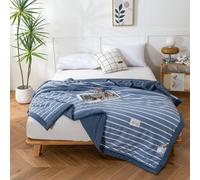 Odot 2.5 Tog Coverless Duvet for Single Double King Size, Summer Duvet No Cover Cosy and Lightweight Quilt Breathable Bedspreads Quilted Throw for Beds (150 * 200cm,D2 Blue Stripe)