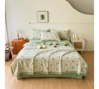 Odot 2.5 Tog Coverless Duvet for Single Double King Size, Summer Duvet No Cover Cosy and Lightweight Quilt Breathable Bedspreads Quilted Throw for Beds (200 * 230cm,Green-Rose)