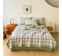 Odot 2.5 Tog Coverless Duvet for Single Double King Size, Summer Duvet No Cover Cosy and Lightweight Quilt Breathable Bedspreads Quilted Throw for Beds (150 * 200cm,Green-Plaid)
