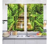 Odot 2 Panels Kitchen Valance Curtain, Small Cafe Short Curtains Tiers, 3D Green Jungle Valance Pelmet for Bathroom Cupboard, Small Windows, Living Room, Bedroom (green 11,60x90cm)