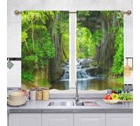Odot 2 Panels Kitchen Valance Curtain, Small Cafe Short Curtains Tiers, 3D Green Jungle Valance Pelmet for Bathroom Cupboard, Small Windows, Living Room, Bedroom (green 2,90x60cm)