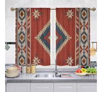 Odot 2 Panels Kitchen Valance Curtain, Small Cafe Short Curtains Tiers, Boho Pattern Valance Pelmet for Bathroom Cupboard, Small Windows, Living Room, Bedroom (Brown,65x90cm)