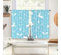 Odot 2 Panels Kitchen Valance Curtain, Small Cafe Short Curtains Tiers, Christmas Style Valance Pelmet for Bathroom Cupboard, Small Windows, Living Room, Bedroom (Blue elk,60x90cm)