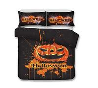 Odot 3D Halloween Bedding Duvet Cover Set, Bedding Easy Care Microfiber Anti-Allergic Soft & Smooth with Pillow Cases Duvet Cover x Pillowcases (Single 3pcs-135x200cm,Angry pumpkin)