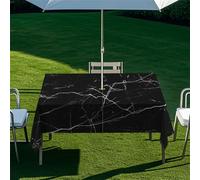 Odot 3D Marbling Tablecloths Rectangular Waterproof with Umbrella Parasol Hole and Zipper, Table Cover Wipe Clean Garden Outdoor Table Cloth for Garden, BBQ, Party (Marble,213x152cm)