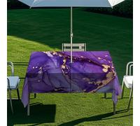 Odot 3D Purple Tablecloths Rectangular Waterproof,Wipe Clean Garden Outdoor Table Cloth with Umbrella Parasol Hole and Zipper Table Cover for Garden, BBQ, Party (Marble 3,259x152cm)