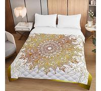 Odot 3D Quilted Bedspread Throw Soft Microfiber Lightweight Coverlet Quilt, Double King Luxury Quilted Coverlets Comforter Sofa Bed Cover Bedding for Bedroom Decor (230x280cm,golden jacquard)